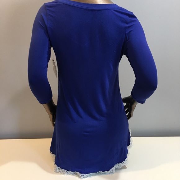 Love Peace Lounge Cobalt Blue Lace Hem Sleep Shirt - Picture 4 of 8